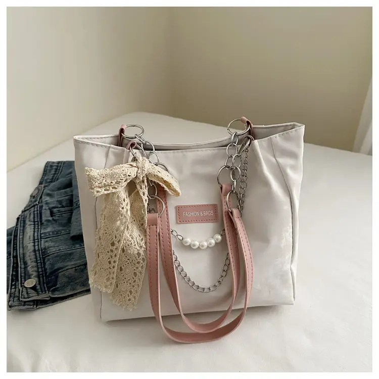 White Silk Chain Shoulder Tote Bag for Women — feature 17