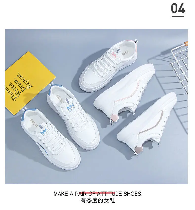 Spring 2025 New Student Harajuku Style Sneakers White Shoes Women's All-match Korean Style Thick-soled Sports Leather Shoes — feature 2