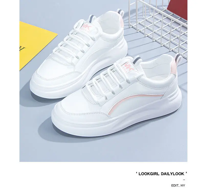 Spring 2025 New Student Harajuku Style Sneakers White Shoes Women's All-match Korean Style Thick-soled Sports Leather Shoes — feature 7