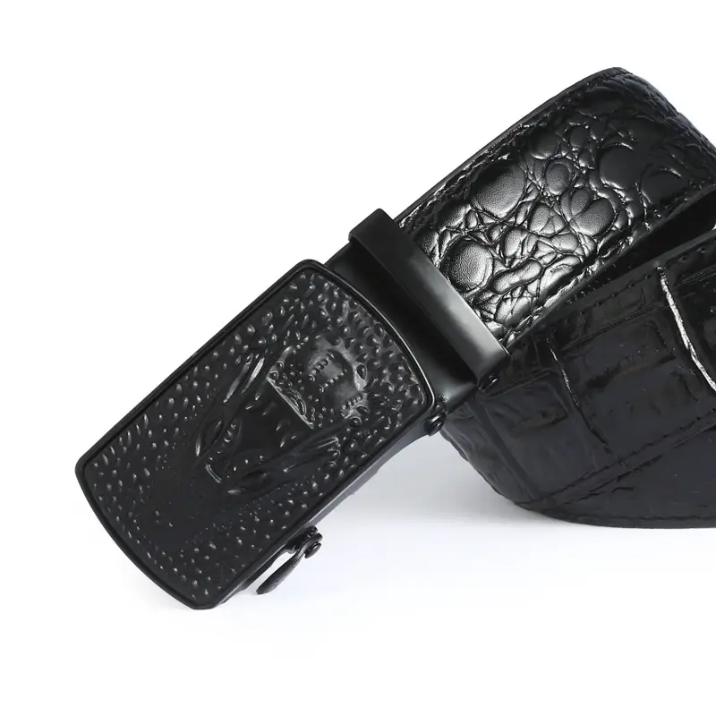 Black Croc Embossed Belt with Automatic Buckle - Image 4