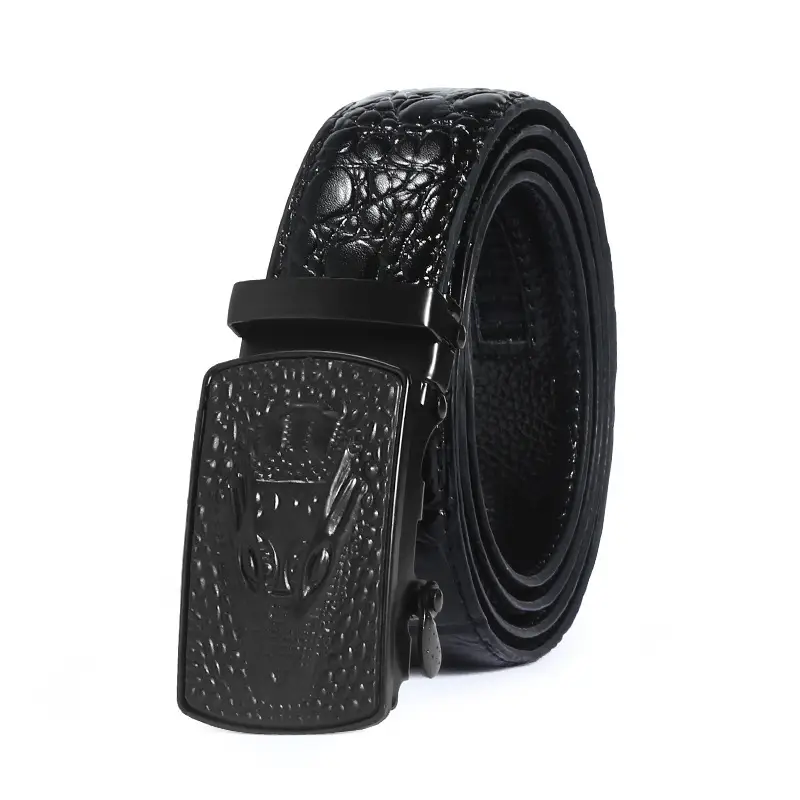 Black Croc Embossed Belt with Automatic Buckle - Image 5