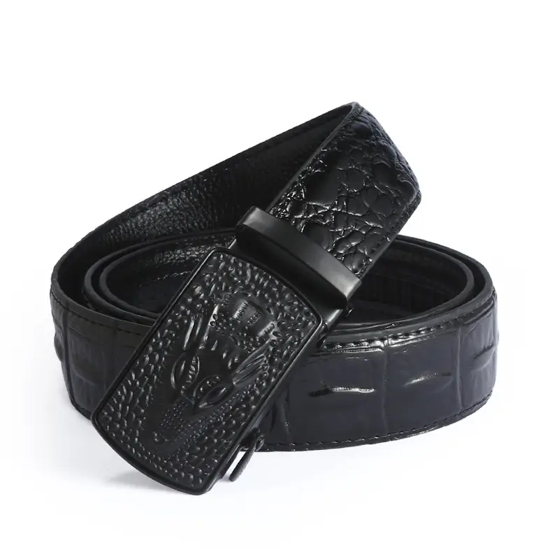Black Croc Embossed Belt with Automatic Buckle - Image 6