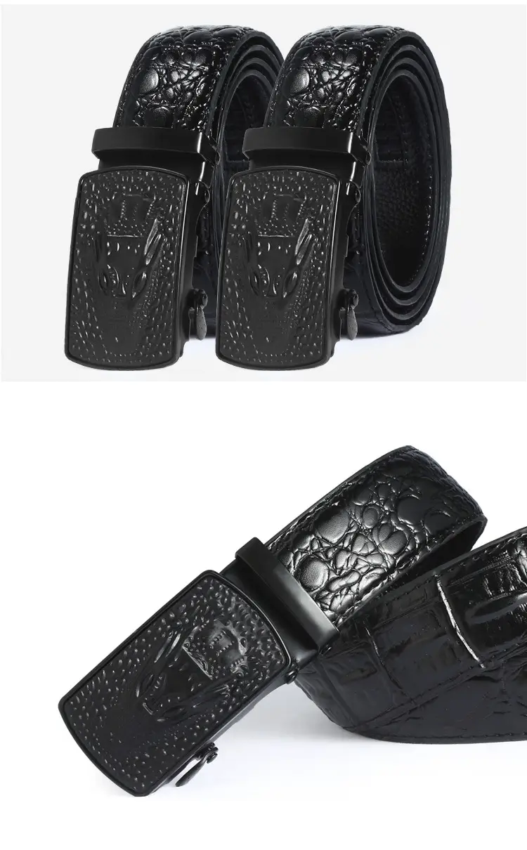 Black Croc Embossed Belt with Automatic Buckle — feature 6