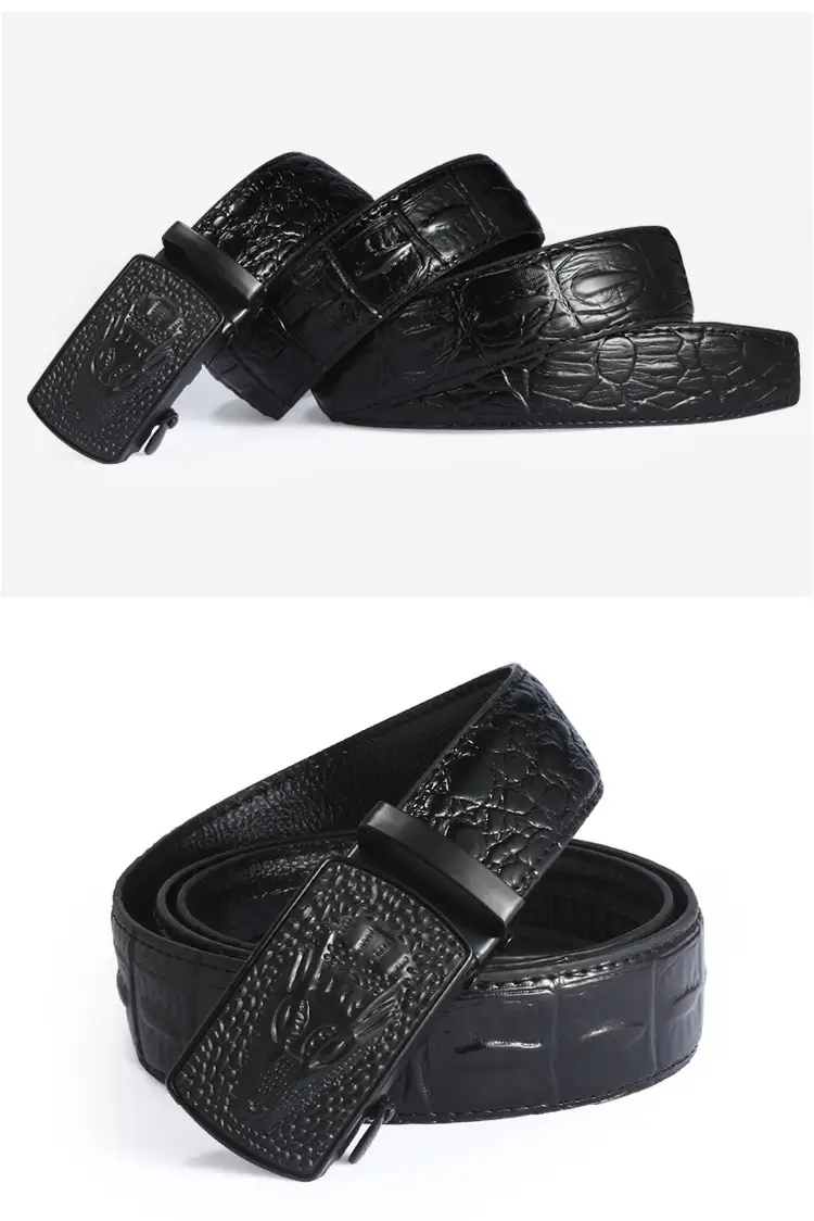 Black Croc Embossed Belt with Automatic Buckle — feature 7