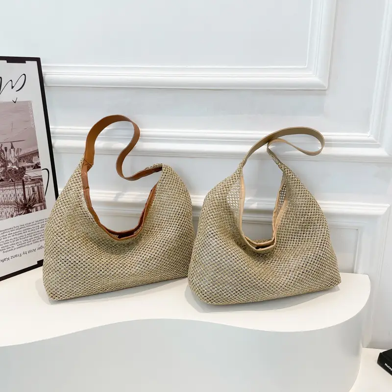 Women Vintage Woven Straw Shoulder Bag Large Capacity - Image 6