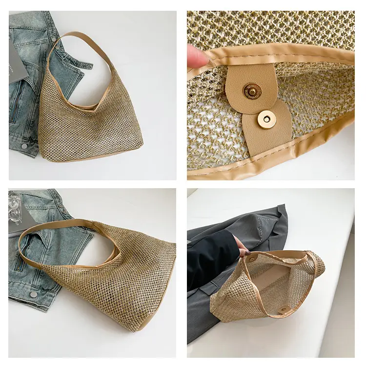 Women Vintage Woven Straw Shoulder Bag Large Capacity — feature 10