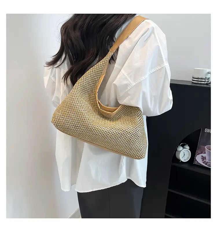 Women Vintage Woven Straw Shoulder Bag Large Capacity — feature 11