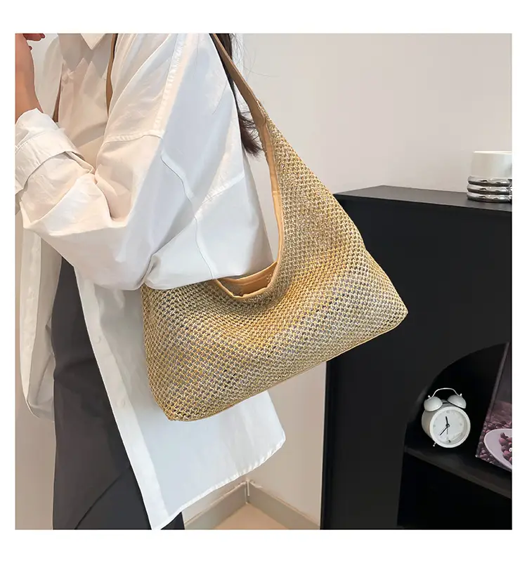 Women Vintage Woven Straw Shoulder Bag Large Capacity — feature 12