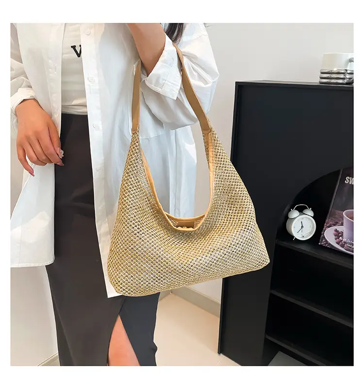 Women Vintage Woven Straw Shoulder Bag Large Capacity — feature 14