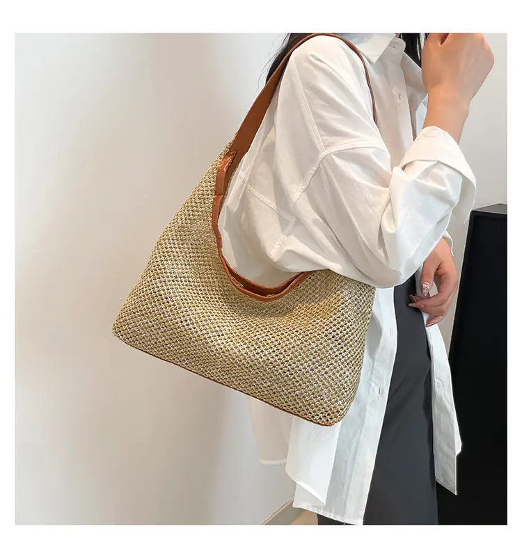 Women Vintage Woven Straw Shoulder Bag Large Capacity — feature 16