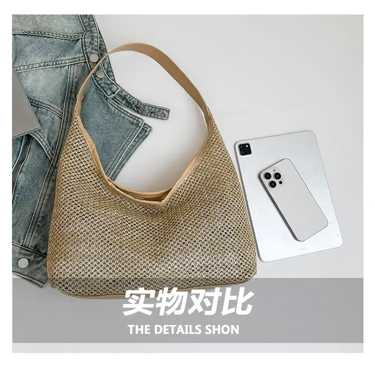 Women Vintage Woven Straw Shoulder Bag Large Capacity — feature 7