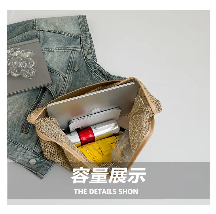 Women Vintage Woven Straw Shoulder Bag Large Capacity — feature 8