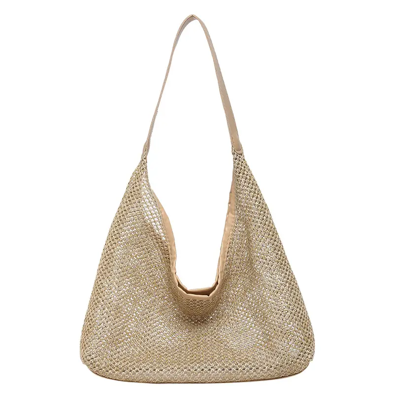 Women Vintage Woven Straw Shoulder Bag Large Capacity - Image 2