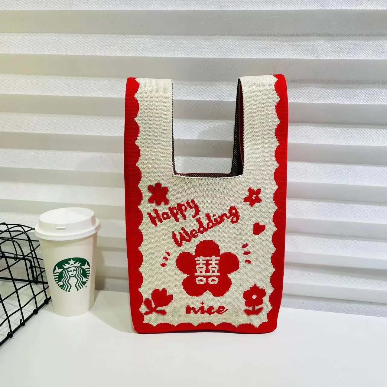 Cute Korean Style Red White Handheld Tote Bag - Image 33