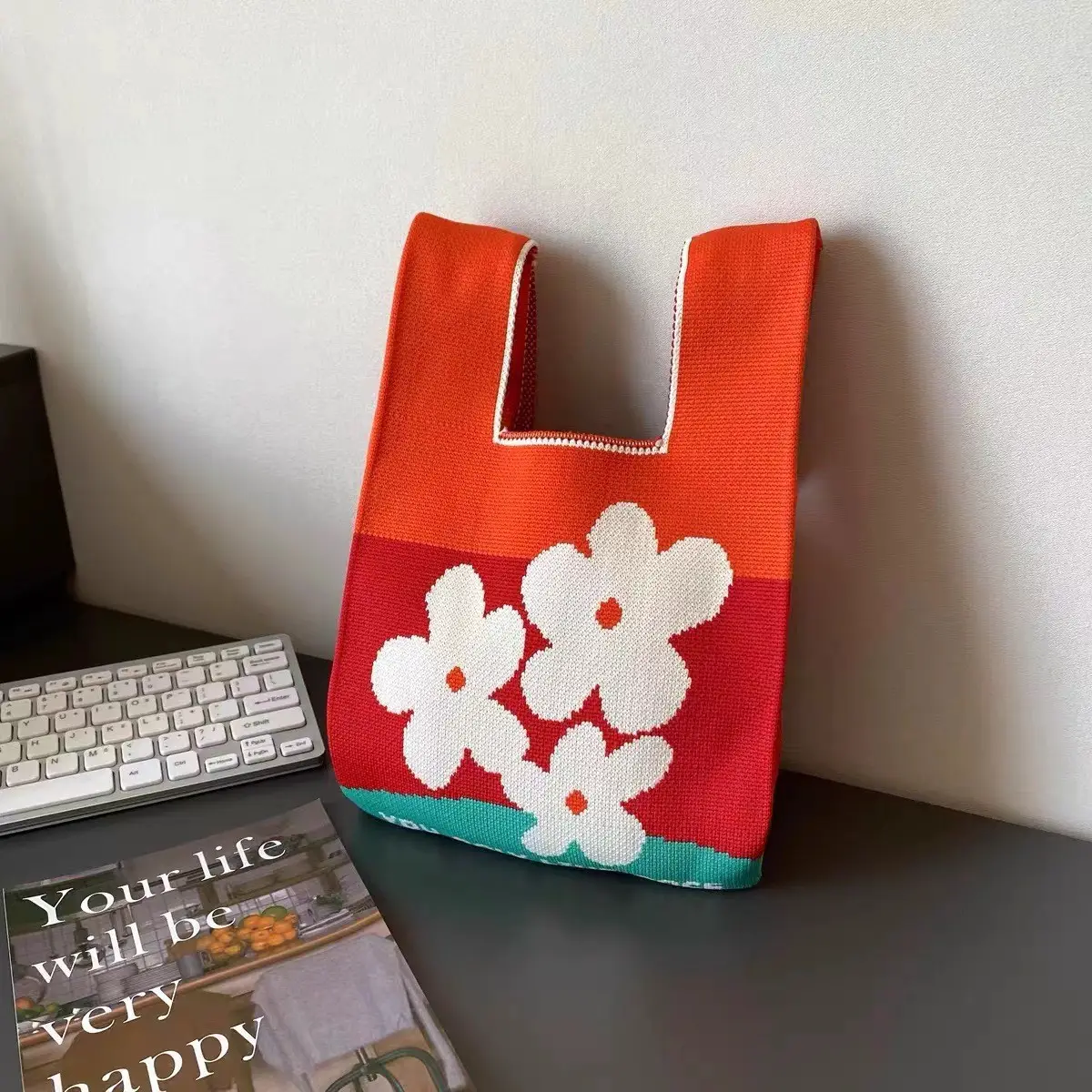 Cute Korean Style Red White Handheld Tote Bag - Image 12