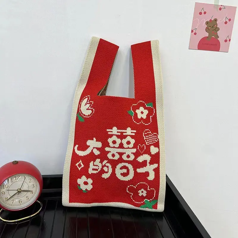 Cute Korean Style Red White Handheld Tote Bag - Image 2