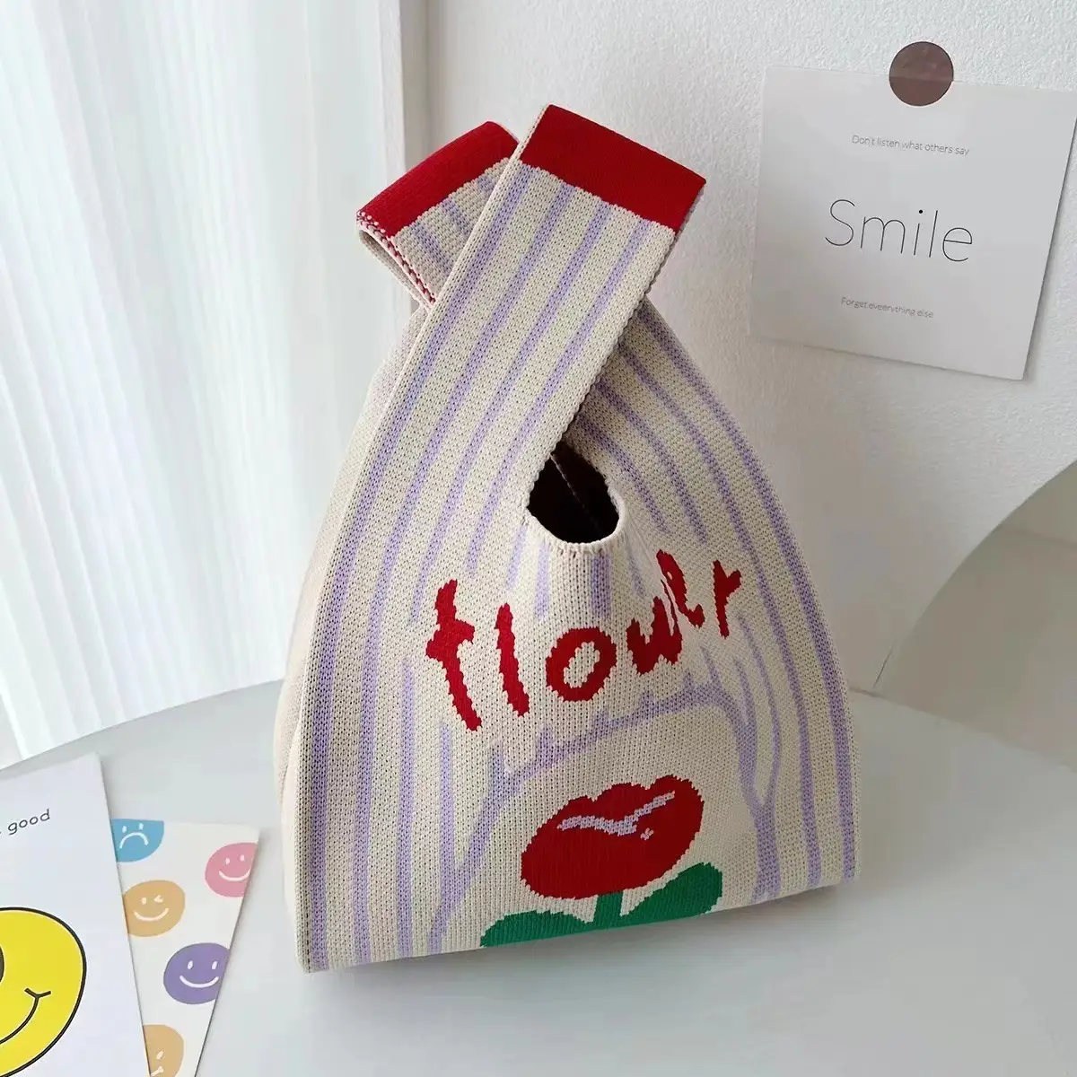 Cute Korean Style Red White Handheld Tote Bag - Image 20