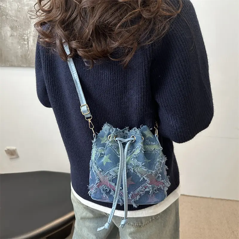 Blue Star Print Bucket Tote Bag for Women - Image 7