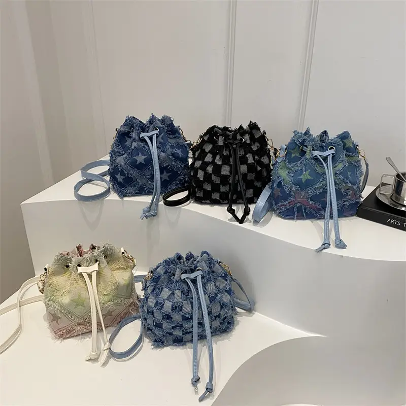 Blue Star Print Bucket Tote Bag for Women - Image 9