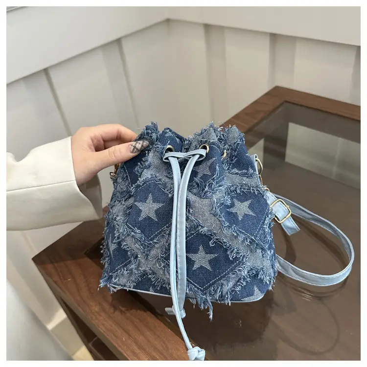 Blue Star Print Bucket Tote Bag for Women — feature 15