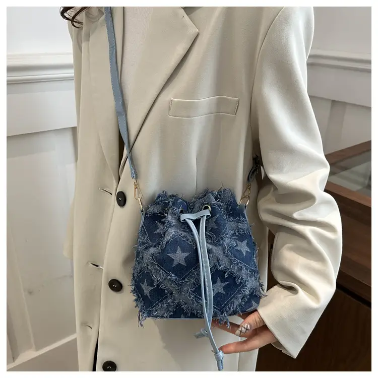 Blue Star Print Bucket Tote Bag for Women — feature 16