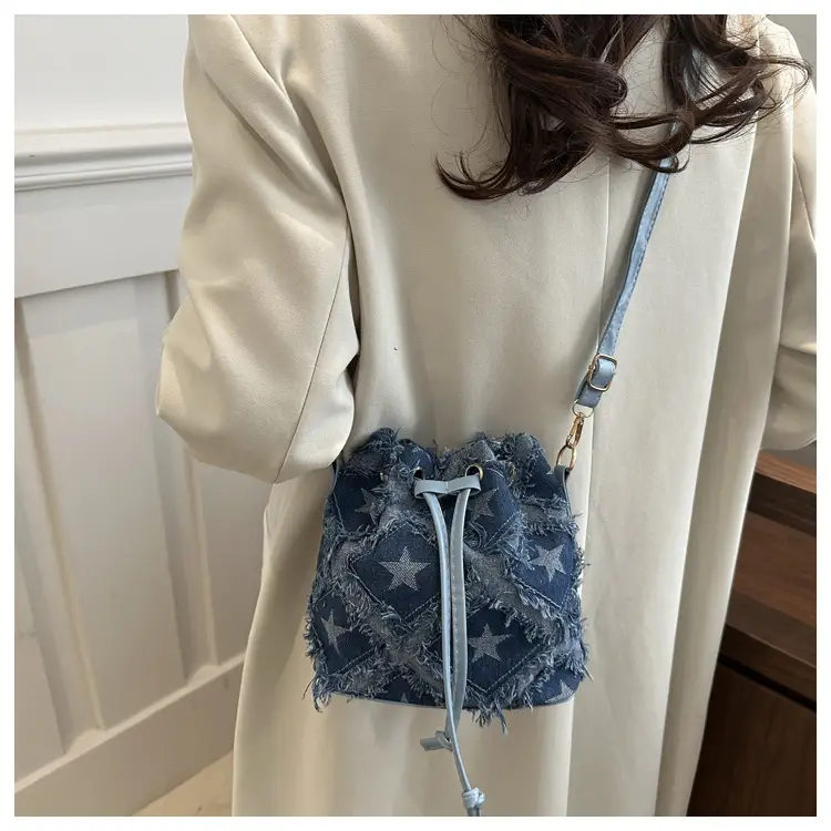 Blue Star Print Bucket Tote Bag for Women — feature 17