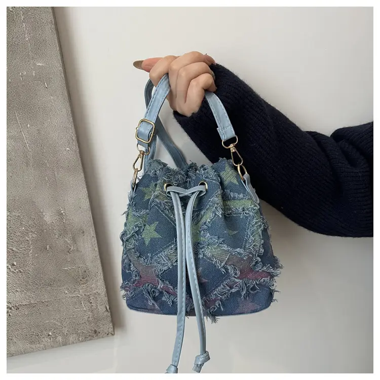 Blue Star Print Bucket Tote Bag for Women — feature 18
