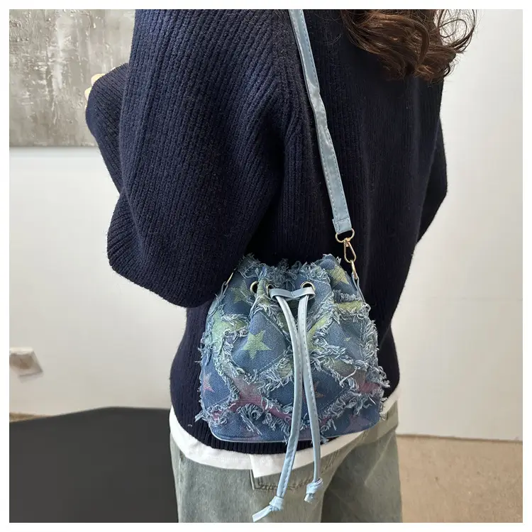 Blue Star Print Bucket Tote Bag for Women — feature 19