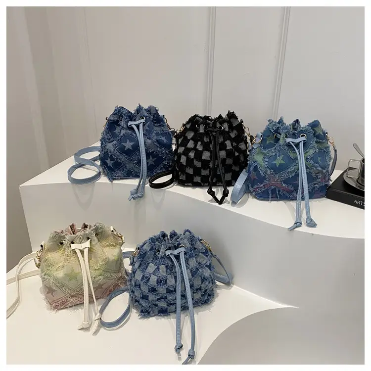Blue Star Print Bucket Tote Bag for Women — feature 24
