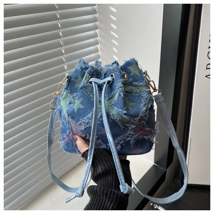 Blue Star Print Bucket Tote Bag for Women — feature 25