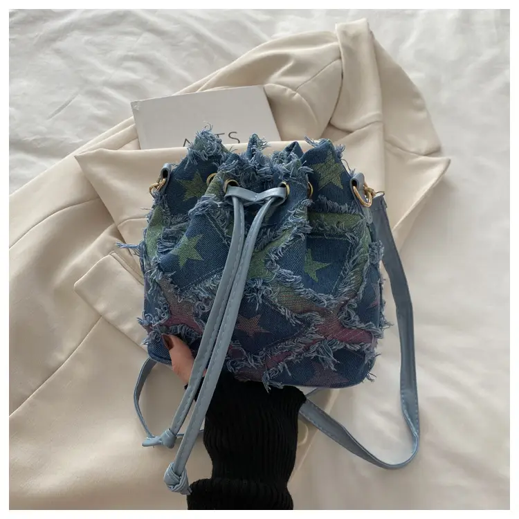 Blue Star Print Bucket Tote Bag for Women — feature 34
