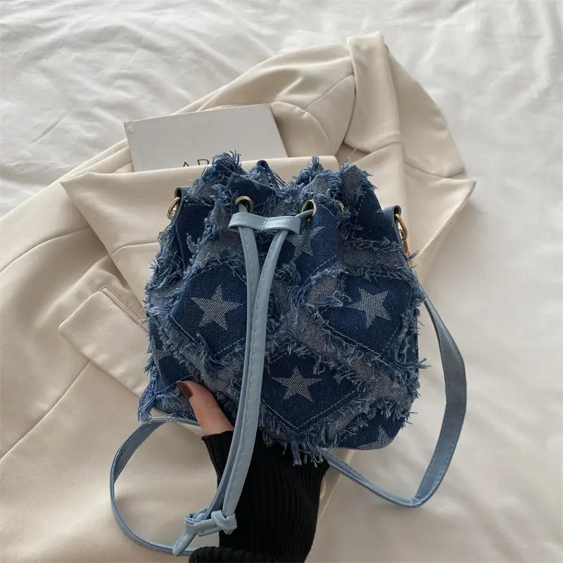 Blue Star Print Bucket Tote Bag for Women - Image 4