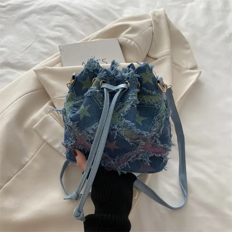 Blue Star Print Bucket Tote Bag for Women - Image 5