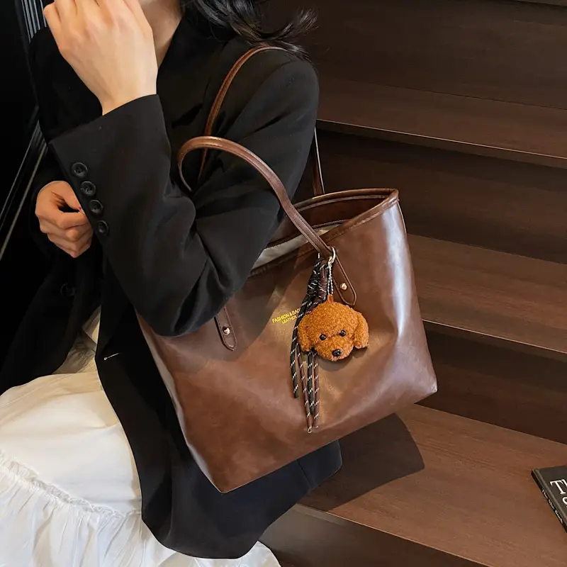 Vintage Brown Leather Tote Bag for Women 2025 - Image 5