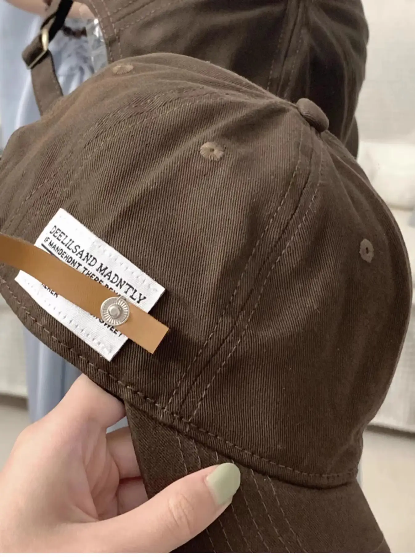 Women Men White Leather Baseball Cap with Lettering — feature 10