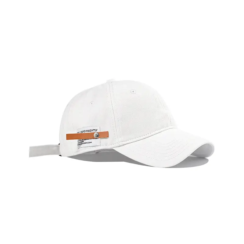 Women Men White Leather Baseball Cap with Lettering — feature 11