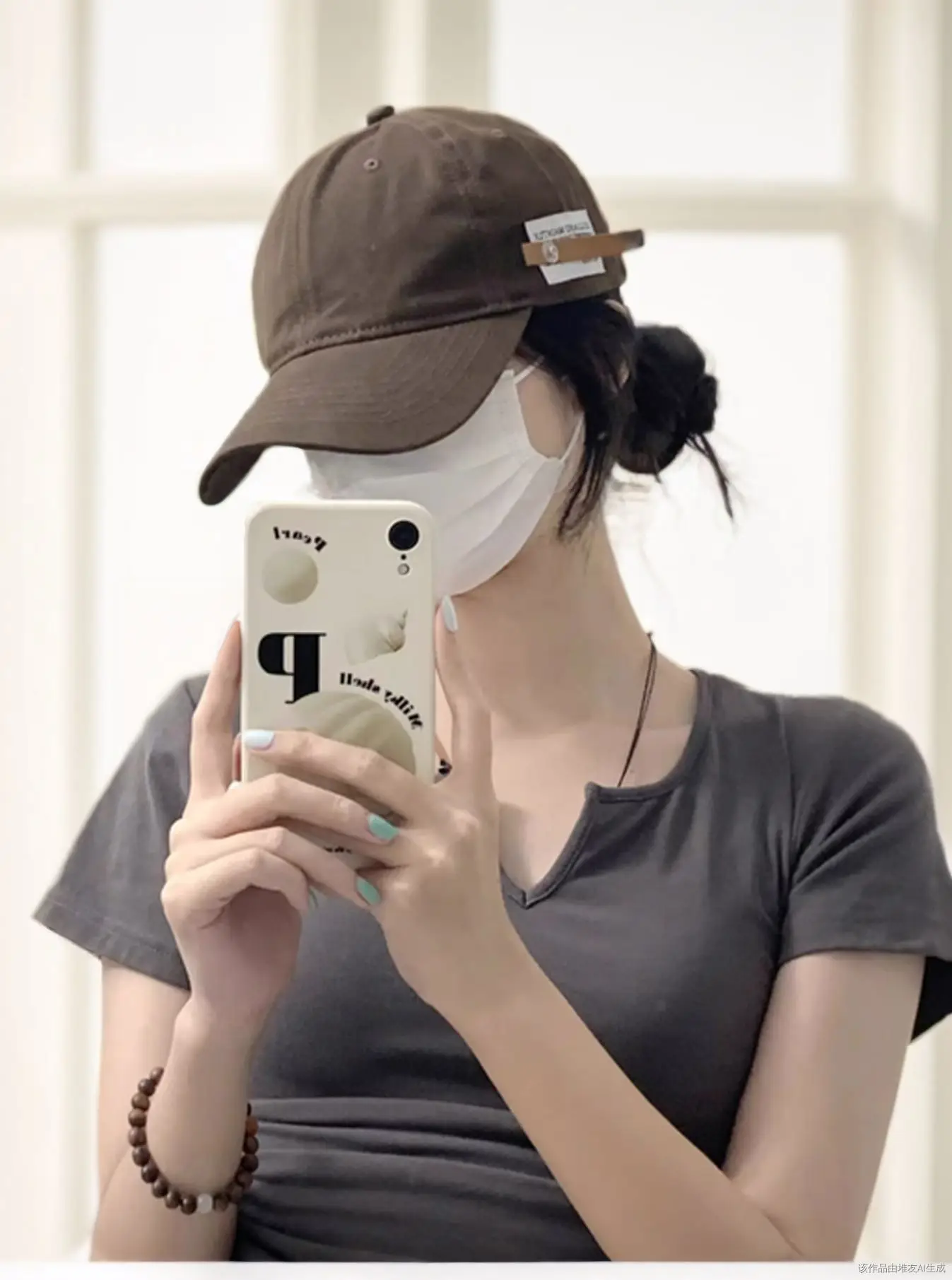 Women Men White Leather Baseball Cap with Lettering — feature 9