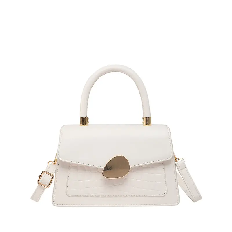 White Croc PU Shoulder Crossbody Bag with Gold Clasp - Image 11