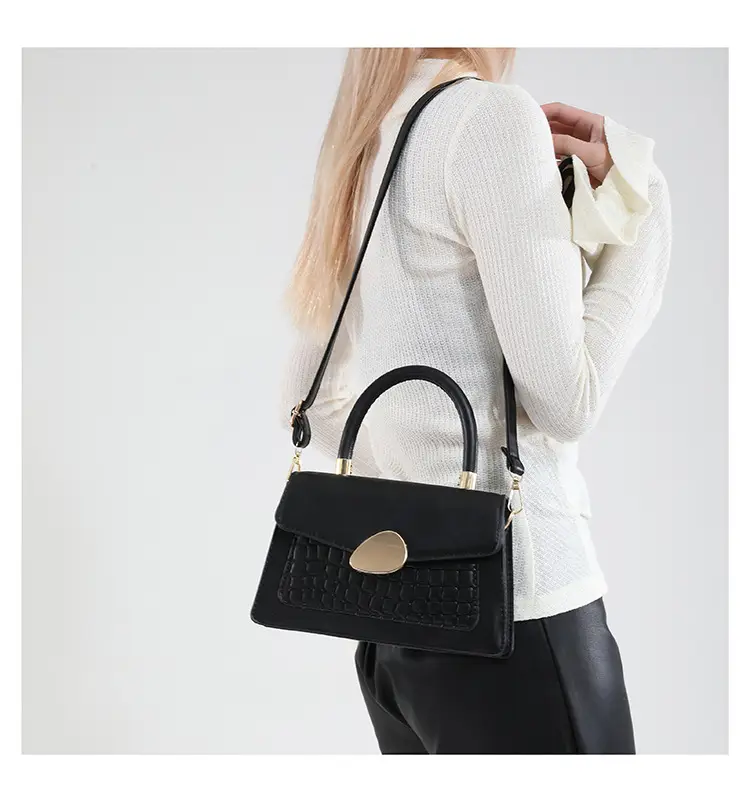 White Croc PU Shoulder Crossbody Bag with Gold Clasp — feature 10
