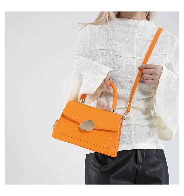 White Croc PU Shoulder Crossbody Bag with Gold Clasp — feature 12
