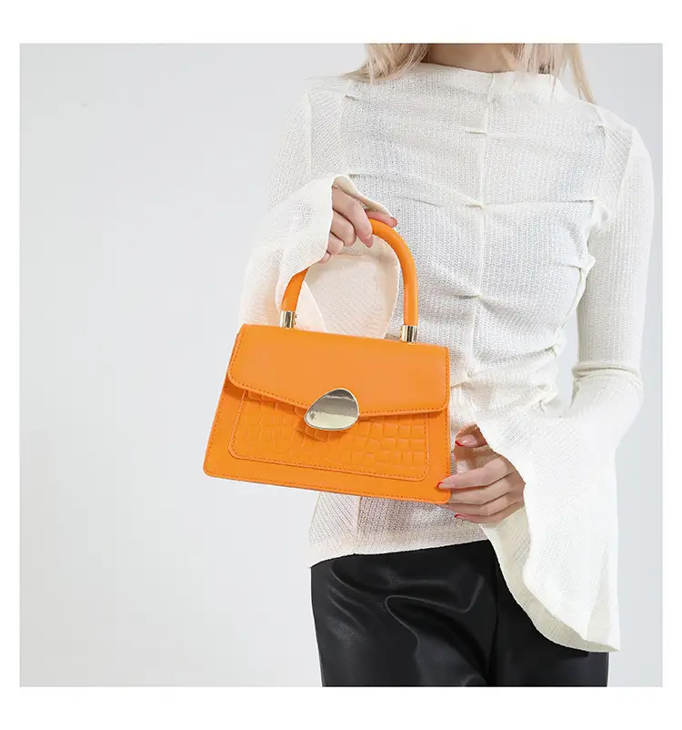 White Croc PU Shoulder Crossbody Bag with Gold Clasp — feature 14