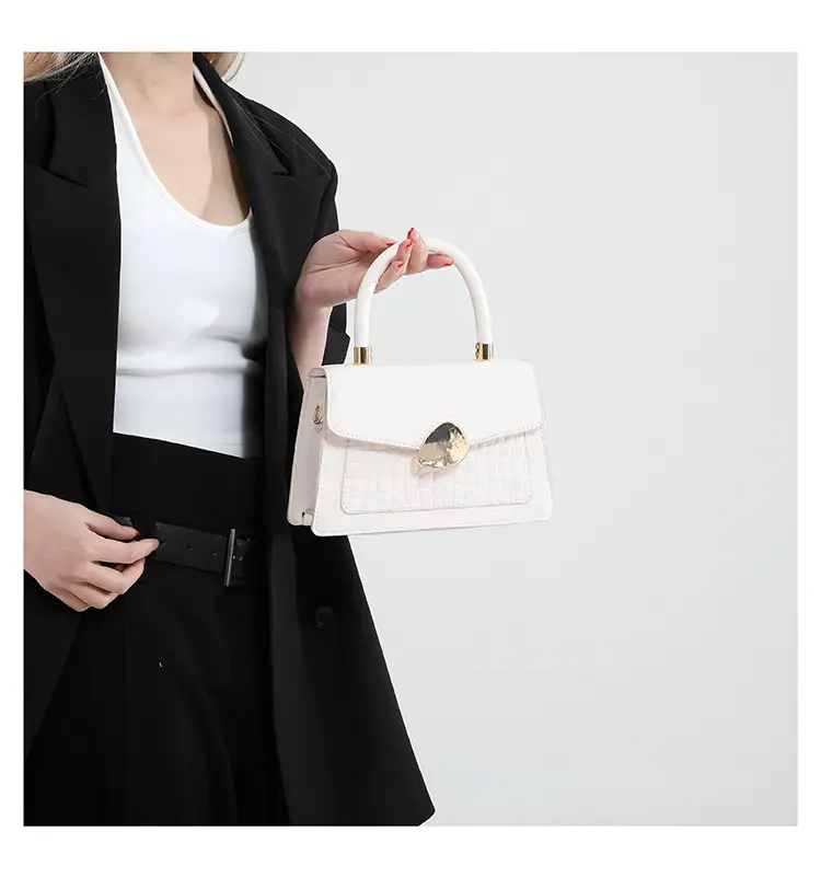 White Croc PU Shoulder Crossbody Bag with Gold Clasp — feature 19