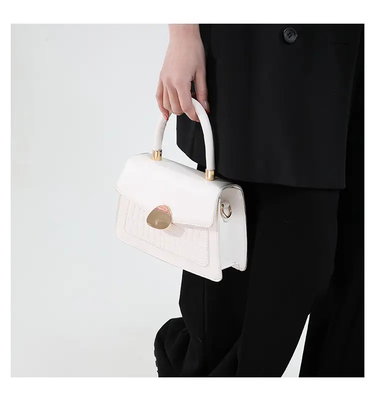 White Croc PU Shoulder Crossbody Bag with Gold Clasp — feature 20
