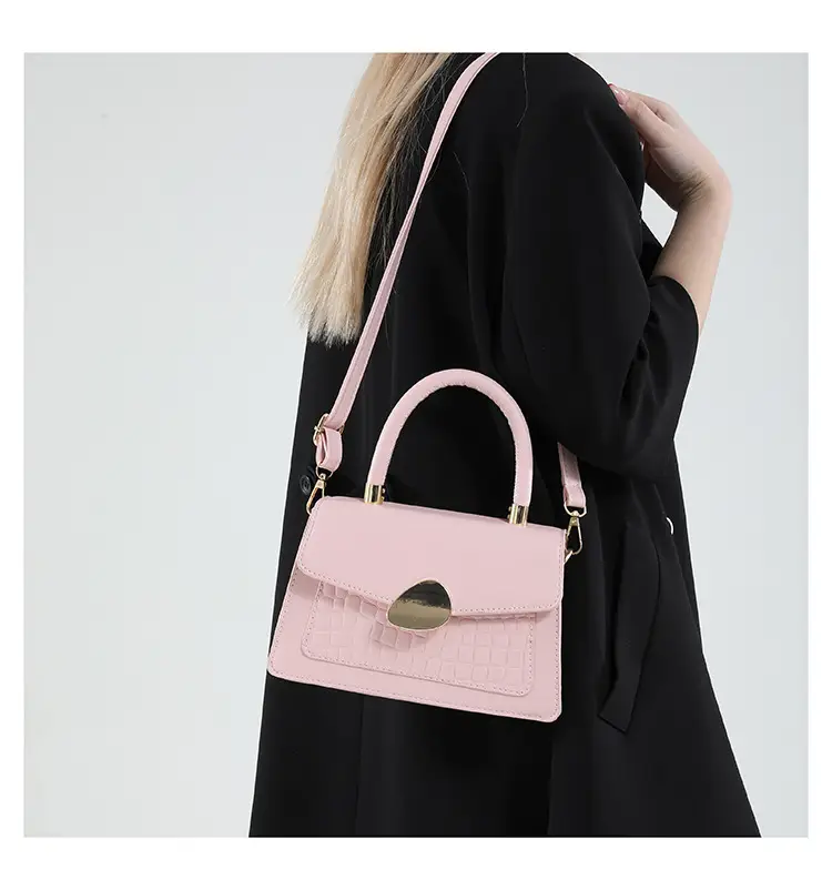 White Croc PU Shoulder Crossbody Bag with Gold Clasp — feature 22