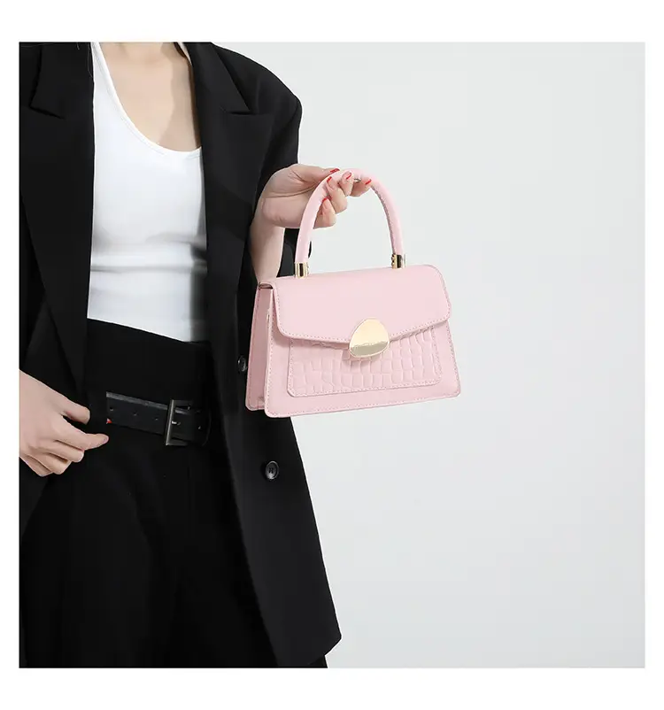 White Croc PU Shoulder Crossbody Bag with Gold Clasp — feature 23