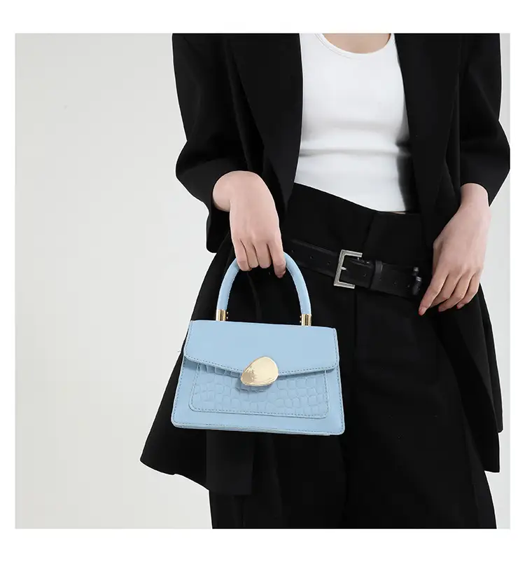 White Croc PU Shoulder Crossbody Bag with Gold Clasp — feature 26