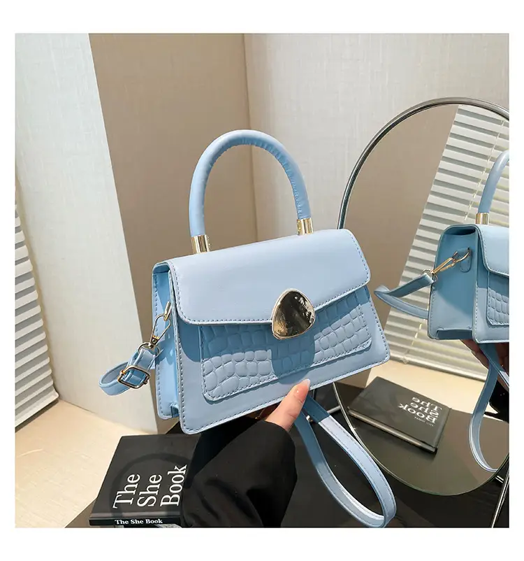 White Croc PU Shoulder Crossbody Bag with Gold Clasp — feature 29