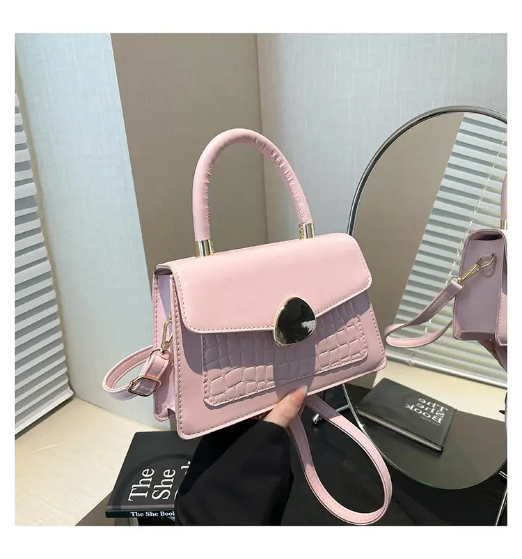 White Croc PU Shoulder Crossbody Bag with Gold Clasp — feature 31