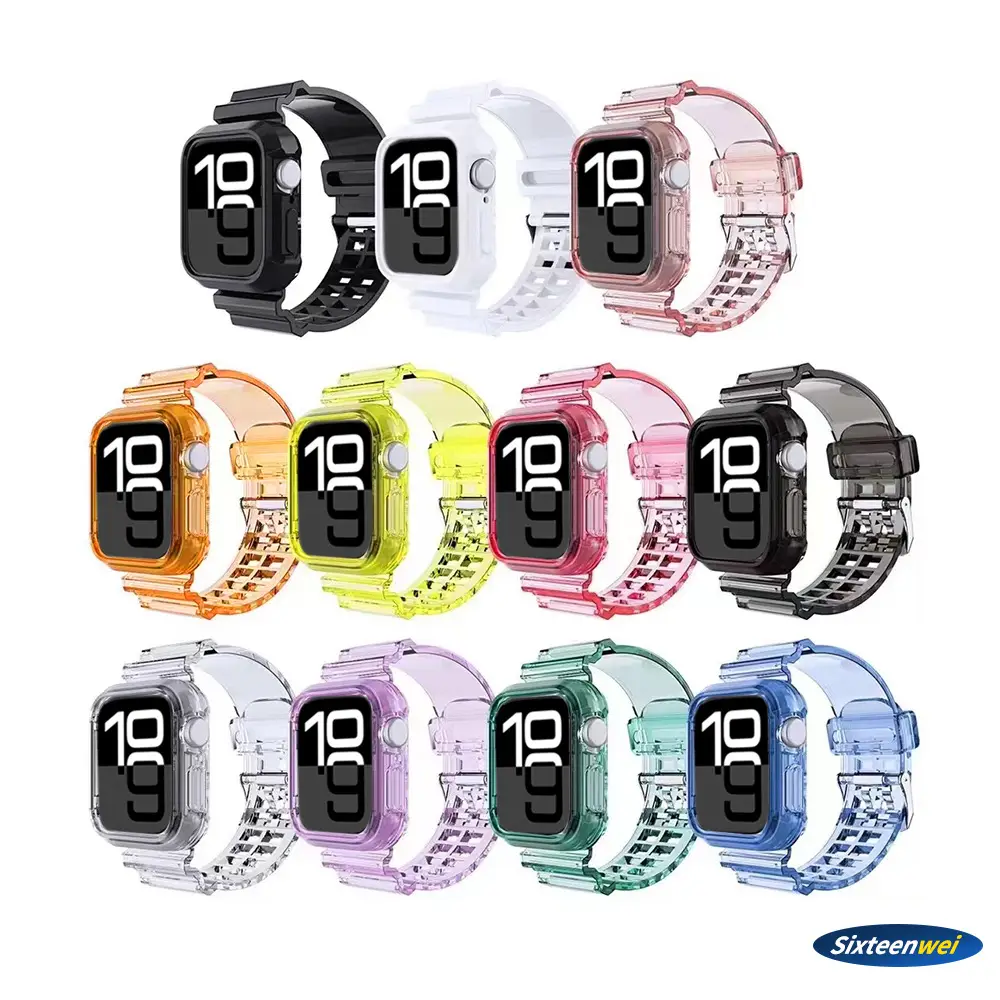 New Model Suitable for Apple Watch 10 Strap S11 Apple Glacier Transparent Strap 46mm Integrated Case Anti-Drop