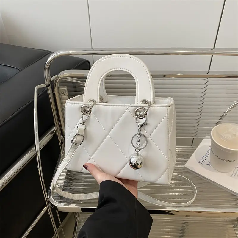 White Rhombic Embroidery Shoulder Bag for Women - Image 5